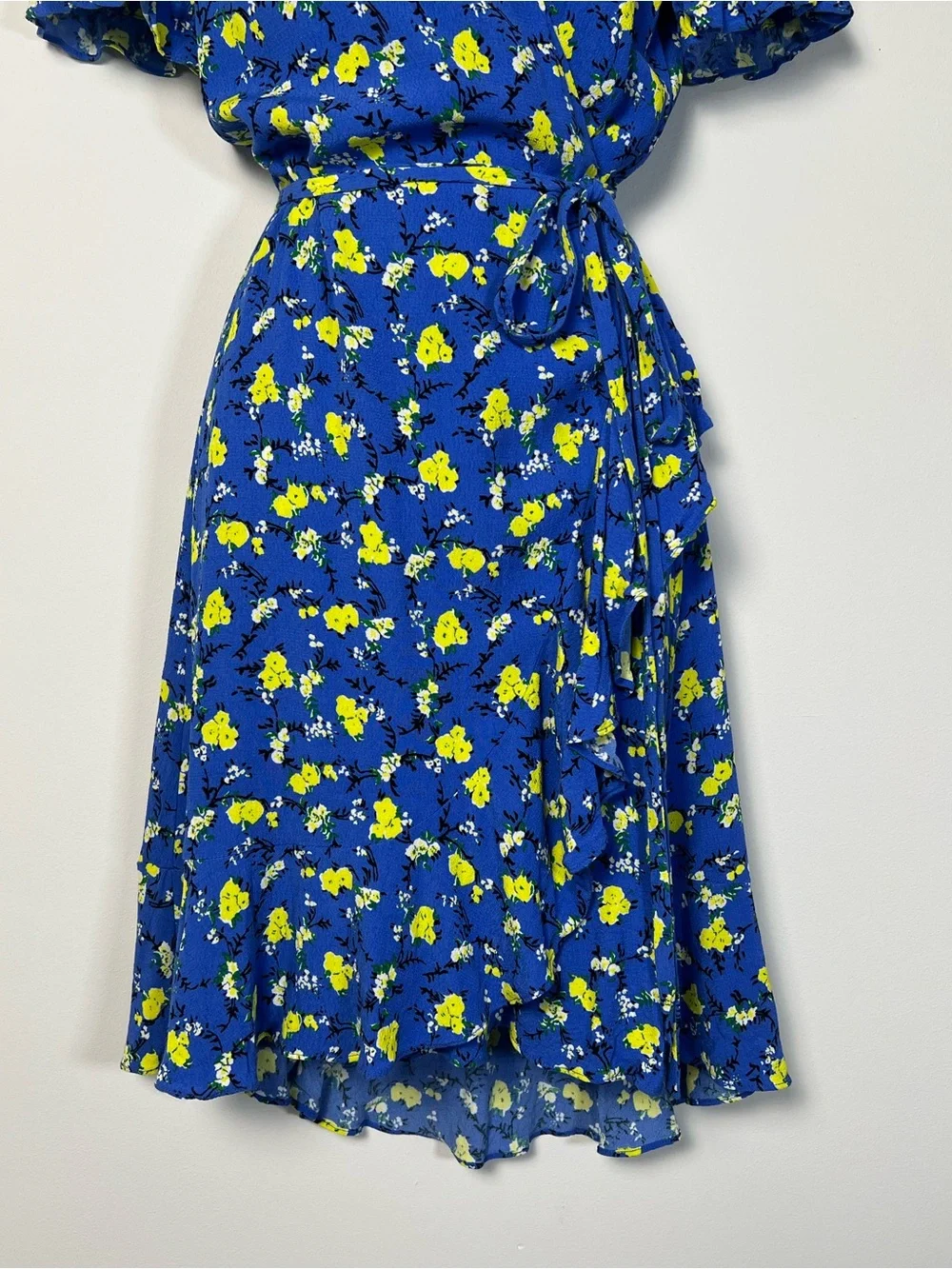 Diane von Furstenberg Emilia Wrap Dress Blue Yellow Floral M